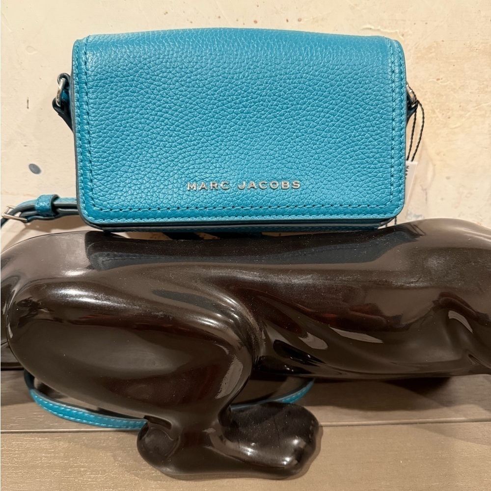 Authenticated Marc Jacobs Harbor Blue Pebbled Leather Crossbody Bag | NWT - Picture 6 of 13